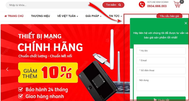 Việt Tuấn hỗ trợ mua hàng qua Livechat trên website