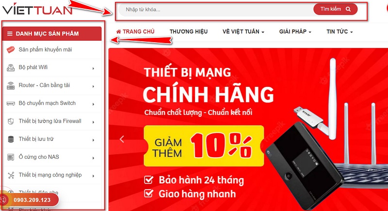 Tìm kiếm để mua hàng trên website Việt Tuấn