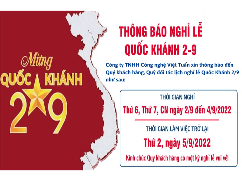 Công ty TNHH Công Nghệ Việt Tuấn thông báo nghỉ lễ 2/9