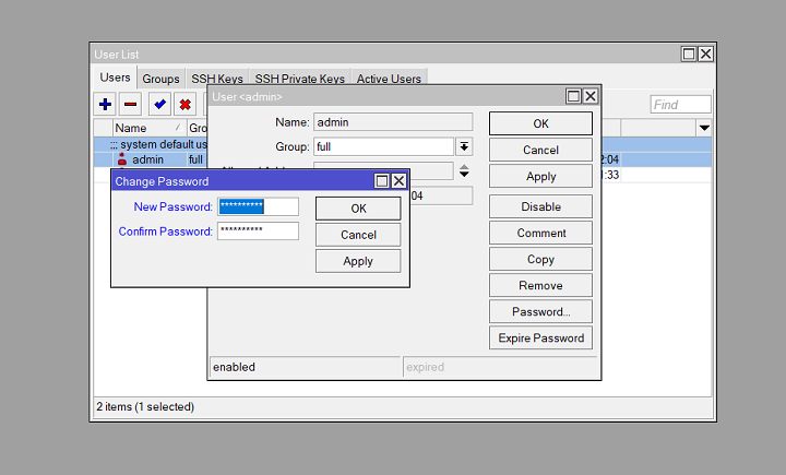 Để thay đổi mật khẩu chọn thẻ System -> User, chọn User cần thay đổi Password