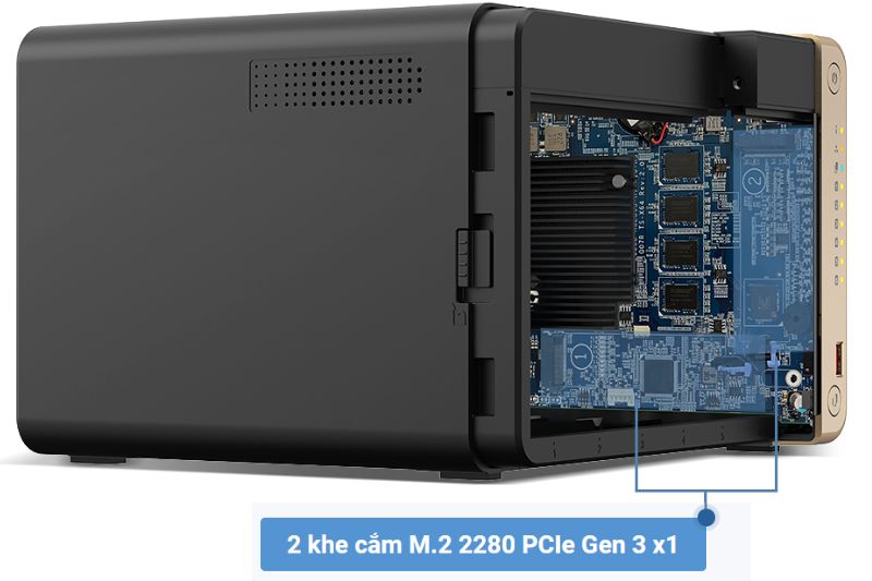 TS-664-4G có hai khe cắm M2. 2280 cho phép bổ sung thêm 2 thanh SSD M.2