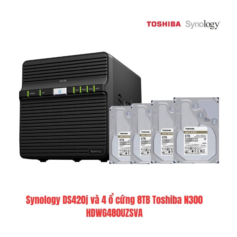 Combo NAS Synology DS420j và 4 ổ cứng 8TB Toshiba N300 HDWG480UZSVA. Cho gia đình-doanh nghiệp nhỏ