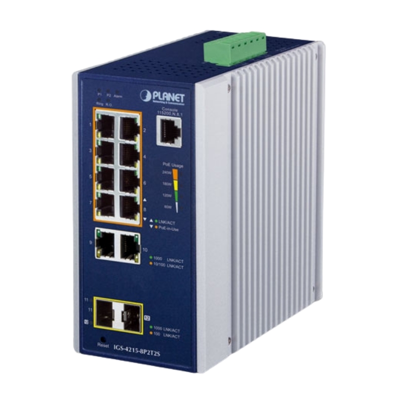 IGS-4215-8P2T2S, switch PoE công nghiệp 8 cổng ethernet Planet