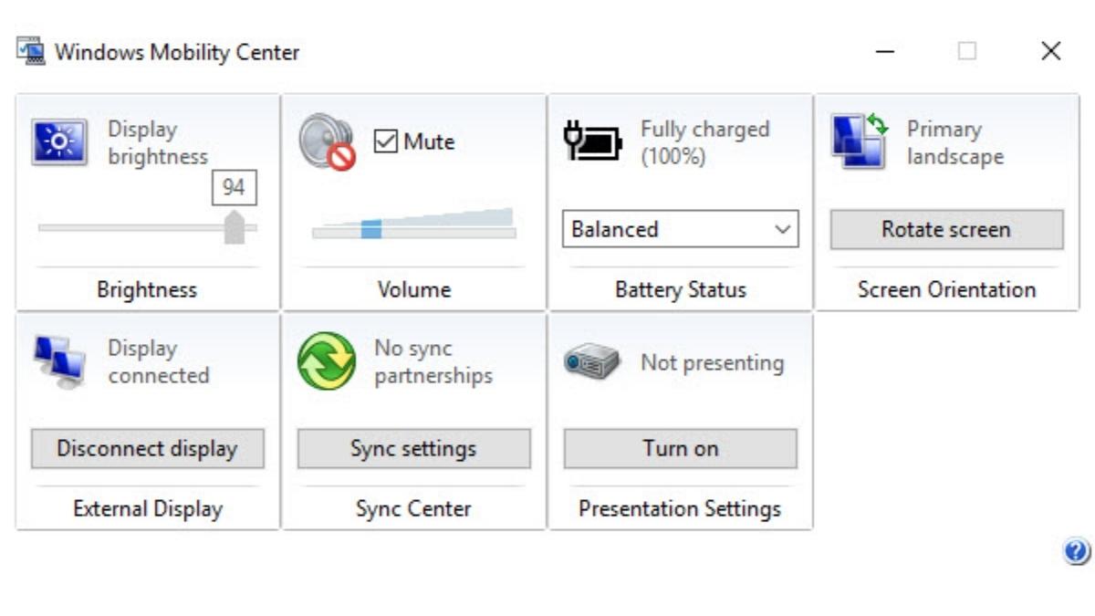 Tăng giảm độ sáng trong Windows Mobility Center