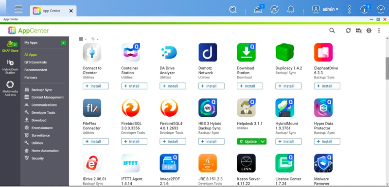 App Center trên QTS 5 của Qnap cung cấp đến 107 ứng dụng cho người sử dụng lựa chọn