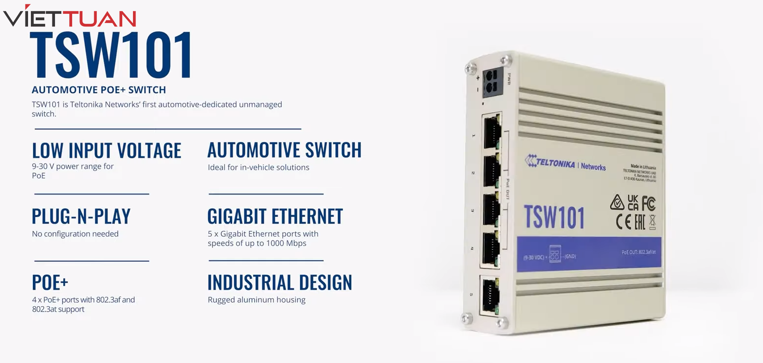 Switch PoE công nghiệp Teltonika TSW101 4 cổng PoE+ 60W
