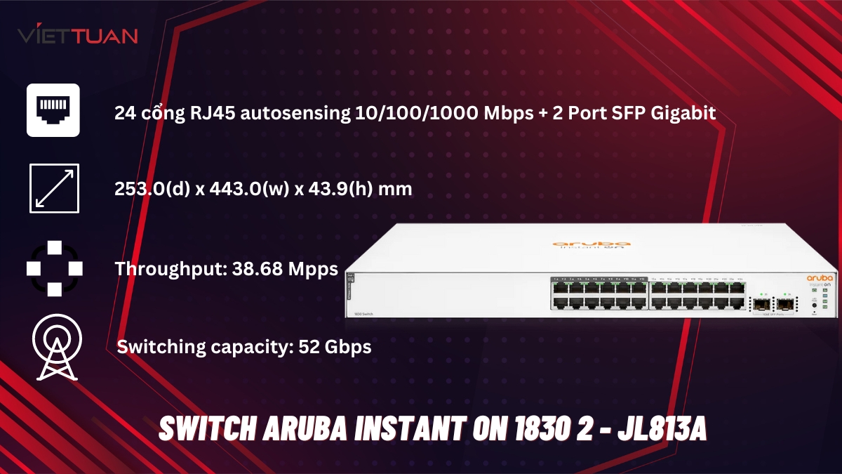 Switch Aruba Instant On 1830 24G 12p CL4 PoE 2SFP 195W (JL813A)