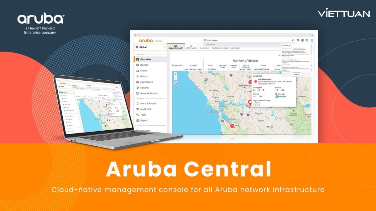 Thiết bị được quản lý dễ dàng bởi Aruba Central
