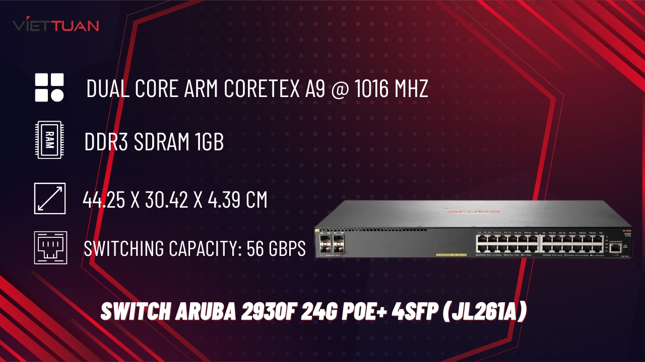 Thiết bị Switch Aruba 2930F 24G PoE+ 4SFP (JL261A)