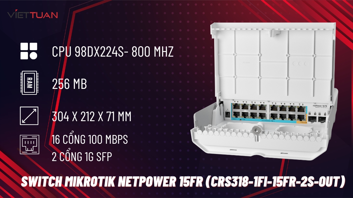 Thiết bị Switch MikroTik netPower 15FR (CRS318-1Fi-15Fr-2S-OUT)