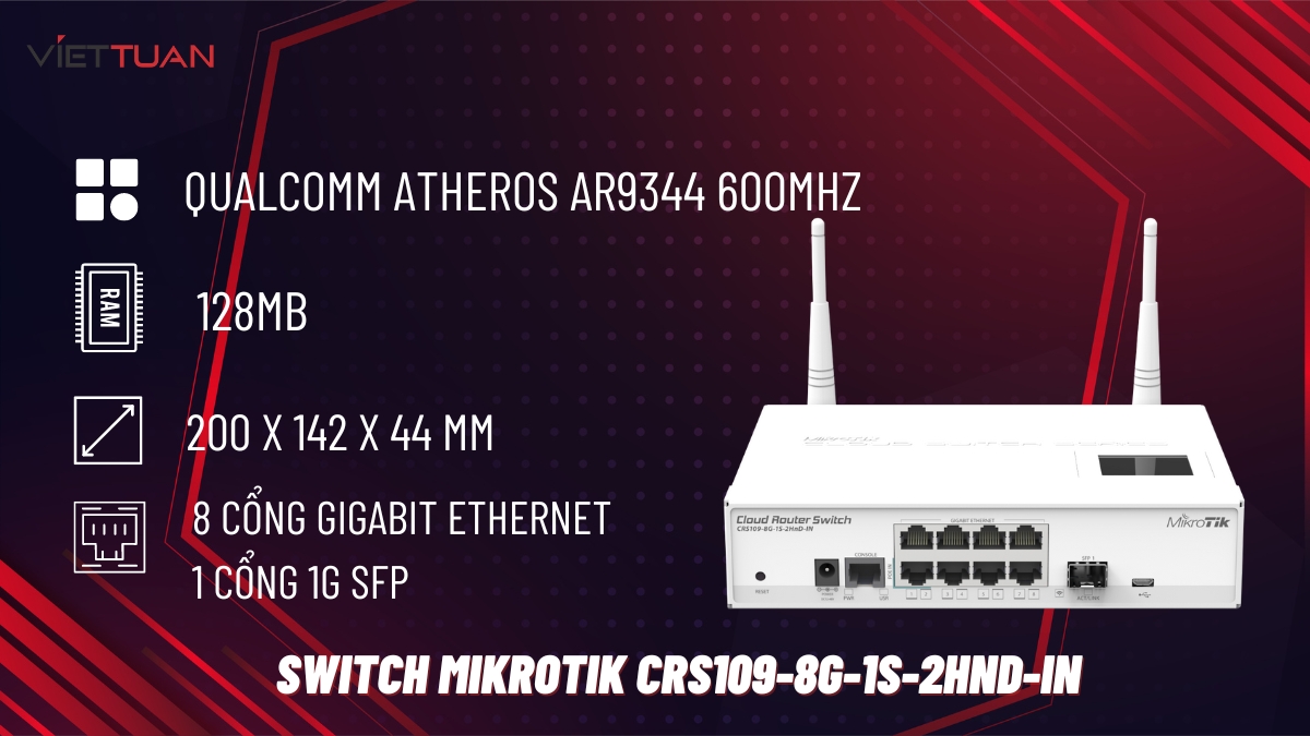 Thiết bị Switch MikroTik CRS109-8G-1S-2HnD-IN