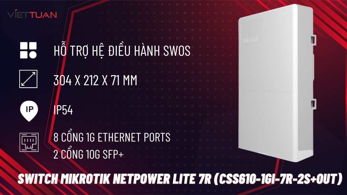Thiết bị Switch MikroTik netPower Lite 7R (CSS610-1Gi-7R-2S+OUT)