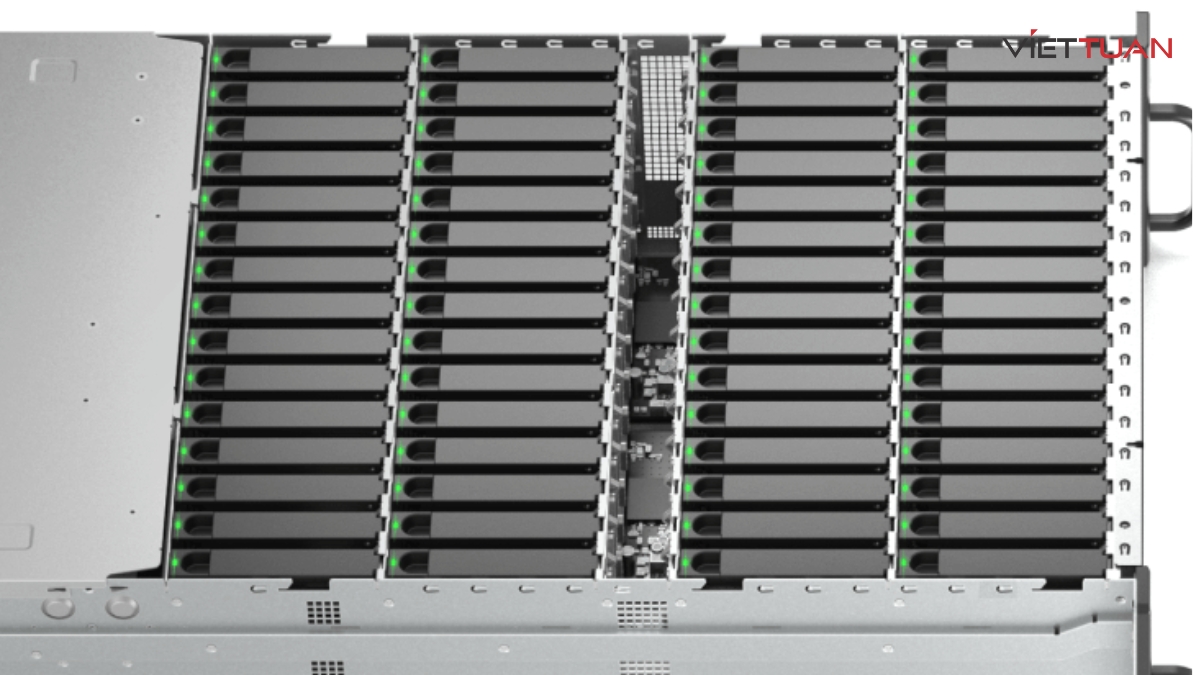 RX6022sas hỗ trợ tối đa lên tới 60 ổ cứng cùng khả năng hỗ trợ thêm 4 thiết bị mở rộng