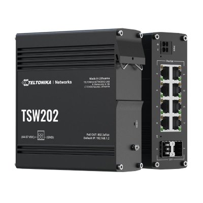 Switch PoE công nghiệp Teltonika TSW202, 8x 1GbE PoE+, 2x SFP Ports