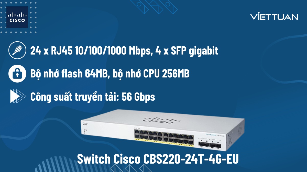 Bộ chia mạng Switch Cisco CBS220-24T-4G-EU
