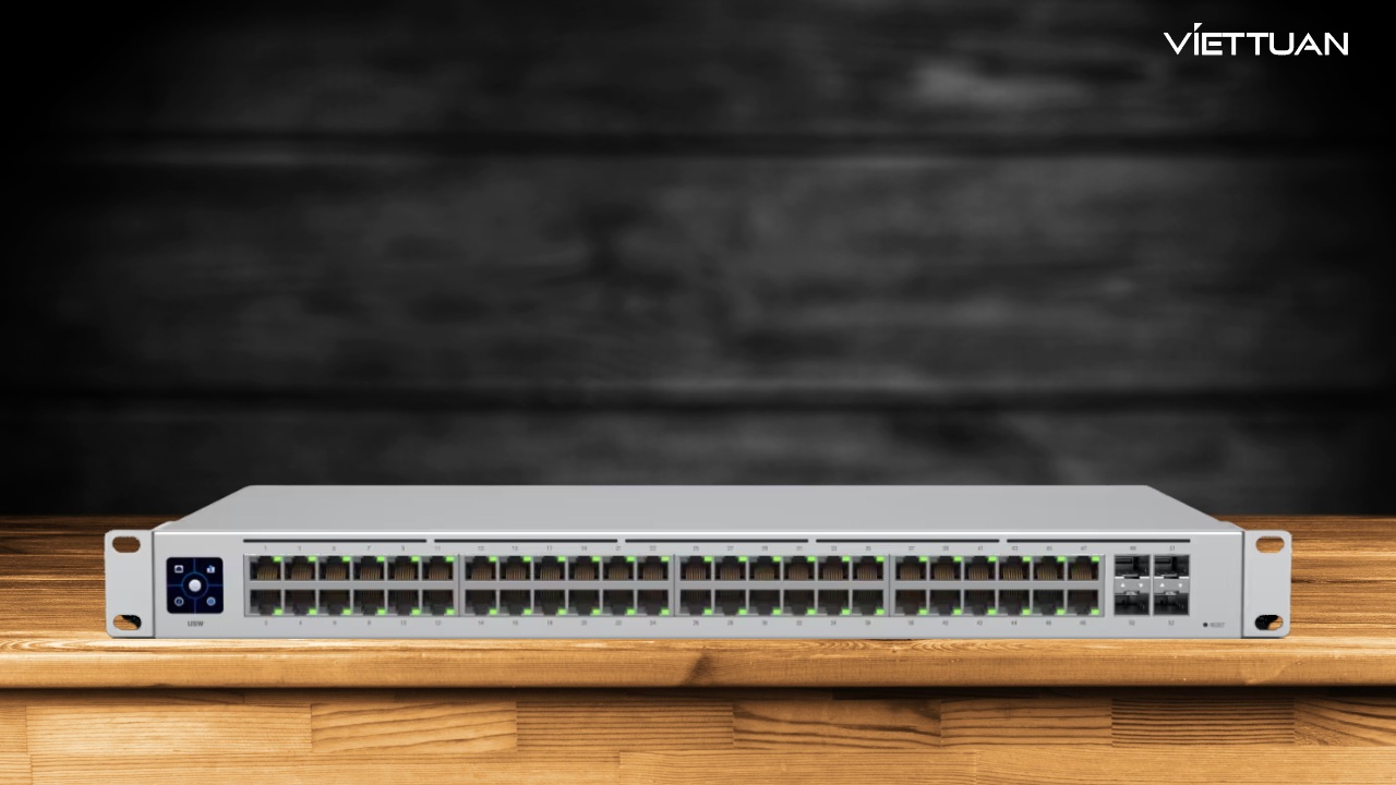 USW-48 là bộ chuyển mạch Gigabit Layer 2 có thể cấu hình với 48 cổng Ethernet Gigabit và 4 cổng SFP